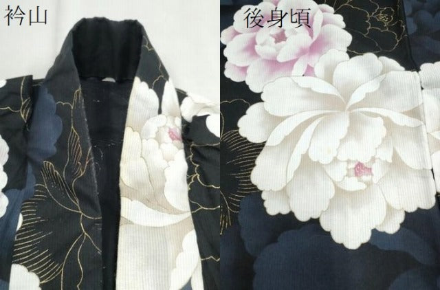 平和屋着物∴夏物 ファッションデザイナー HIROKO KOSHINO コシノヒロコ 浴衣 牡丹 黒地 金彩 綿 逸品 CAAW1050ng