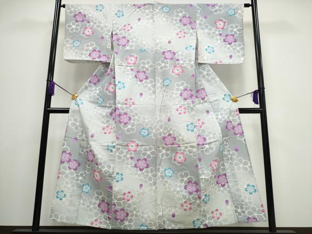 平和屋着物∴夏物　浴衣　綿紅梅　舞桜　暈し染め　綿　逸品　CAAW1051ng