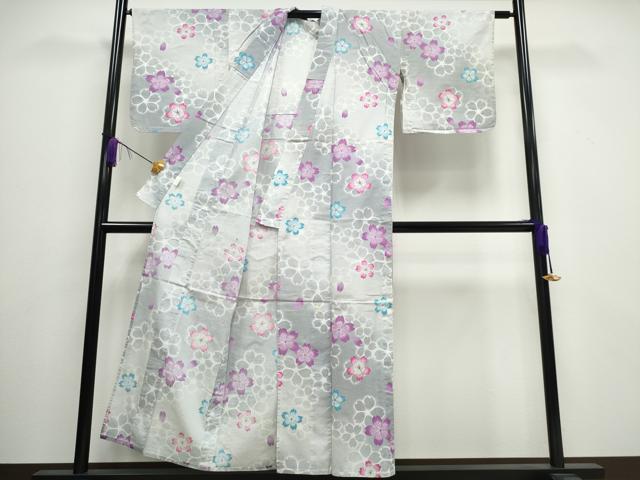 平和屋着物∴夏物　浴衣　綿紅梅　舞桜　暈し染め　綿　逸品　CAAW1051ng