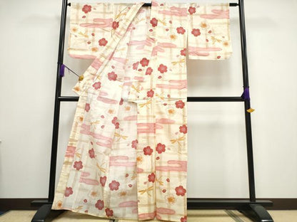 平和屋着物∴夏物 浴衣 綿紅梅 トンボ 蜻蛉 エ霞舞花文 綿 逸品 CAAW1053ng
