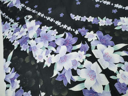 平和屋着物∴夏物 浴衣 綿紅梅 百合 黒地 綿 逸品 CAAW1054ng