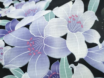平和屋着物∴夏物 浴衣 綿紅梅 百合 黒地 綿 逸品 CAAW1054ng