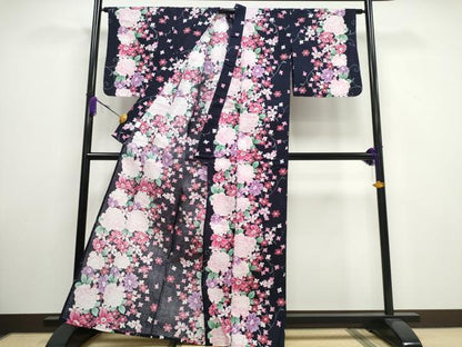 平和屋着物∴夏物 浴衣 綿紅梅 薔薇 草花尽くし 銀彩 綿 逸品 CAAW1055ng