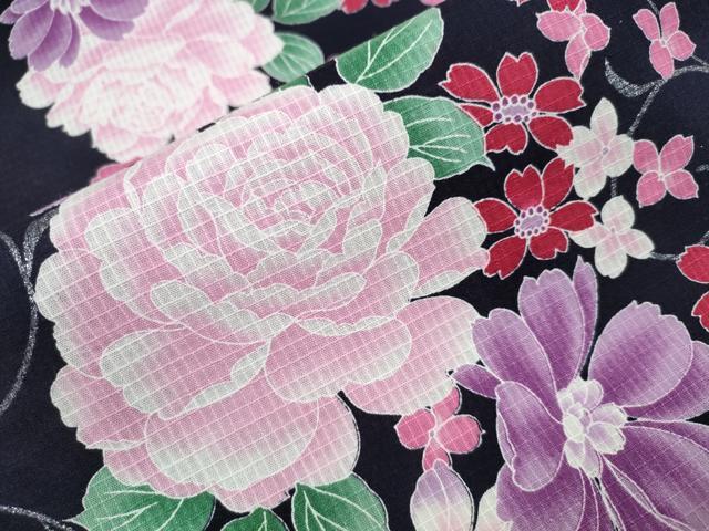 平和屋着物∴夏物 浴衣 綿紅梅 薔薇 草花尽くし 銀彩 綿 逸品 CAAW1055ng