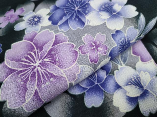 平和屋着物∴夏物 浴衣 綿紅梅 花丸文 黒地 銀彩 綿 逸品 CAAW1058ng