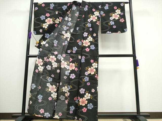 平和屋着物∴夏物 浴衣 綿紅梅 流水舞花文 綿 逸品 CAAW1059ng
