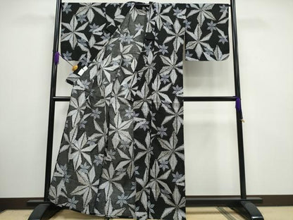 平和屋着物∴夏物 浴衣 麻の葉文 黒地 逸品 CAAW1060ng