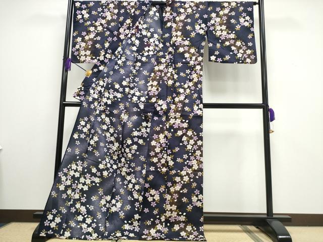 平和屋着物∴夏物 浴衣 綿紅梅 舞桜 金彩 綿 逸品 CAAW1063ng