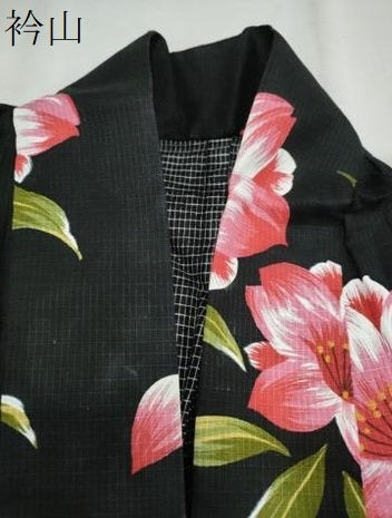 平和屋着物∴夏物 浴衣 綿紅梅 舞花文 黒地 綿 逸品 CAAW1064ng