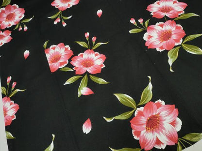 平和屋着物∴夏物 浴衣 綿紅梅 舞花文 黒地 綿 逸品 CAAW1064ng