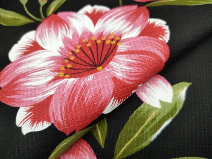 平和屋着物∴夏物 浴衣 綿紅梅 舞花文 黒地 綿 逸品 CAAW1064ng