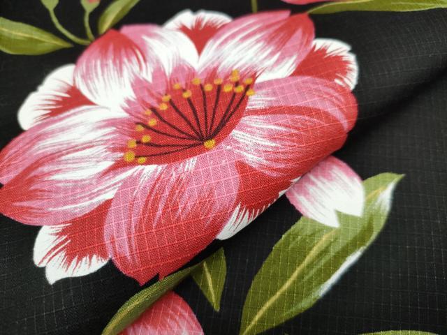 平和屋着物∴夏物 浴衣 綿紅梅 舞花文 黒地 綿 逸品 CAAW1064ng