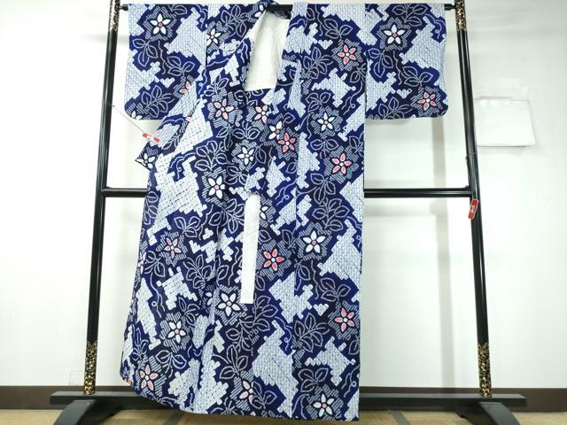平和屋着物∴夏物　浴衣　有松鳴海絞り　枝花文　綿　逸品　未使用　CAAW1075ng