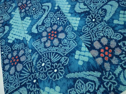 平和屋着物∴夏物　浴衣　有松鳴海絞り　流水扇面花文　綿　逸品　CAAW1076ng