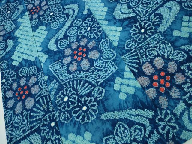 平和屋着物∴夏物　浴衣　有松鳴海絞り　流水扇面花文　綿　逸品　CAAW1076ng