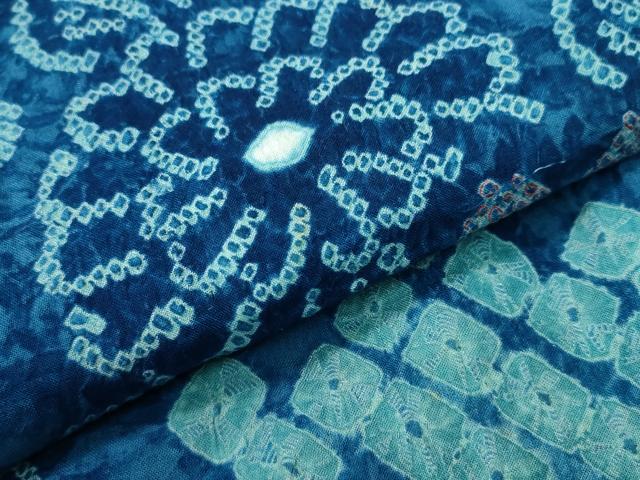 平和屋着物∴夏物　浴衣　有松鳴海絞り　流水扇面花文　綿　逸品　CAAW1076ng