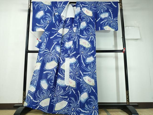 平和屋着物∴夏物 浴衣 有松鳴海絞り 乱菊 地紙花文 綿 逸品 CAAW1079ng