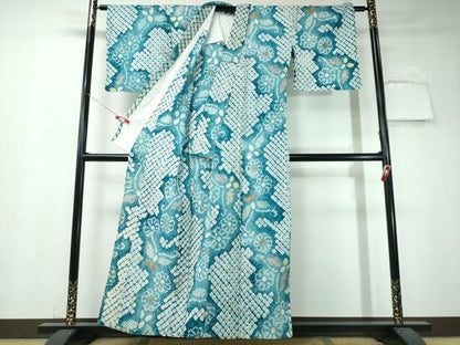 平和屋着物∴夏物 浴衣 有松鳴海絞り 舞蝶菊文 綿 逸品 CAAW1082ng