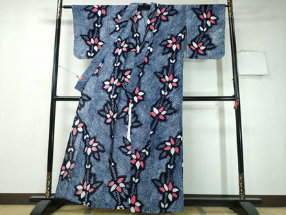 平和屋着物∴夏物 浴衣 有松鳴海絞り 枝花文 綿 逸品 CAAW1087ng