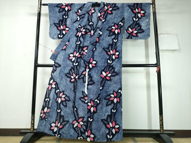 平和屋着物∴夏物 浴衣 有松鳴海絞り 枝花文 綿 逸品 CAAW1087ng
