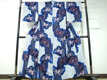 平和屋着物∴夏物 浴衣 有松鳴海絞り 舞蝶文 綿 逸品 CAAW1091ng