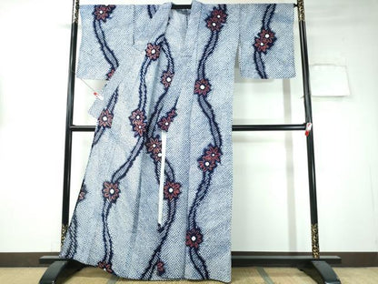 平和屋着物∴夏物 浴衣 有松鳴海絞り よろけ縞舞花文 綿 逸品 CAAW1095ng