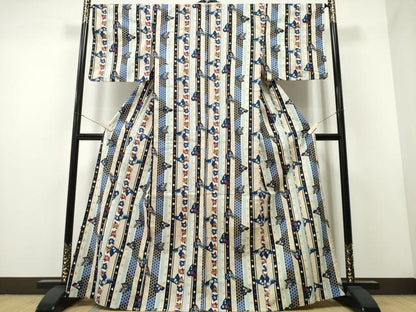 平和屋着物∴夏物 浴衣 綿紅梅 舞蝶吉祥間道 綿 逸品 CAAW1103ng