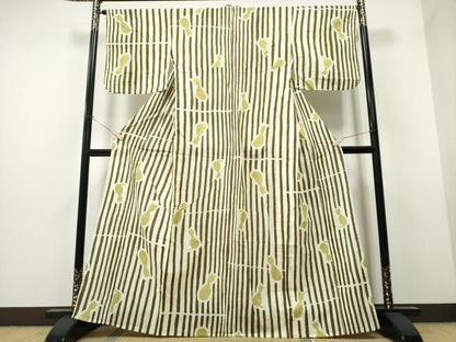 平和屋着物∴夏物 浴衣 縦綿絽 猫 竹縞 綿 逸品 CAAW1106ng