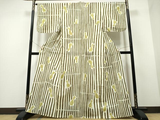 平和屋着物∴夏物 浴衣 縦綿絽 猫 竹縞 綿 逸品 CAAW1106ng