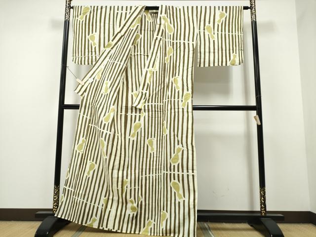 平和屋着物∴夏物 浴衣 縦綿絽 猫 竹縞 綿 逸品 CAAW1106ng