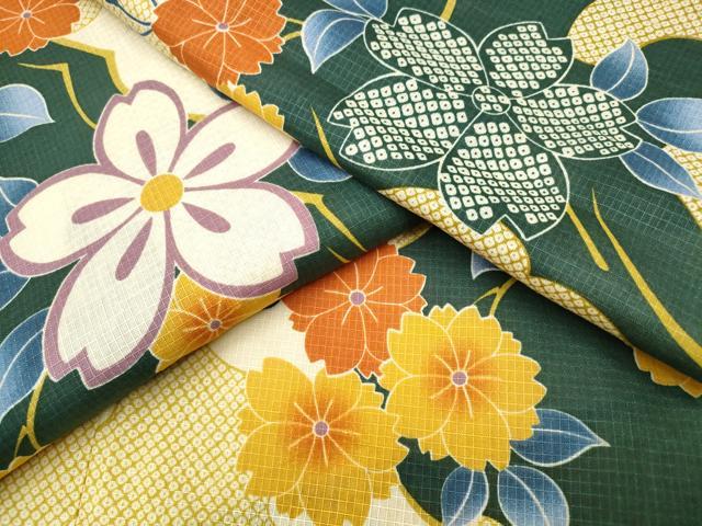 平和屋着物∴夏物 浴衣 綿紅梅 立波舞桜 綿 逸品 CAAW1110ng