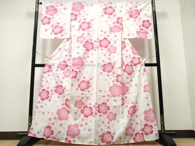 平和屋着物∴夏物 浴衣 綿紅梅 舞桜 綿 逸品 CAAW1111ng