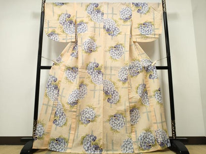 平和屋着物∴夏物 浴衣 綿紅梅 竹縞 紫陽花 逸品 CAAW1113ng