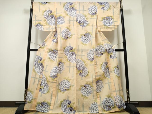 平和屋着物∴夏物 浴衣 綿紅梅 竹縞 紫陽花 逸品 CAAW1113ng