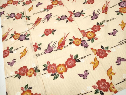 平和屋着物∴夏物 浴衣 綿紅梅 型染め 舞花鳥文 綿 逸品 CAAW1115ng