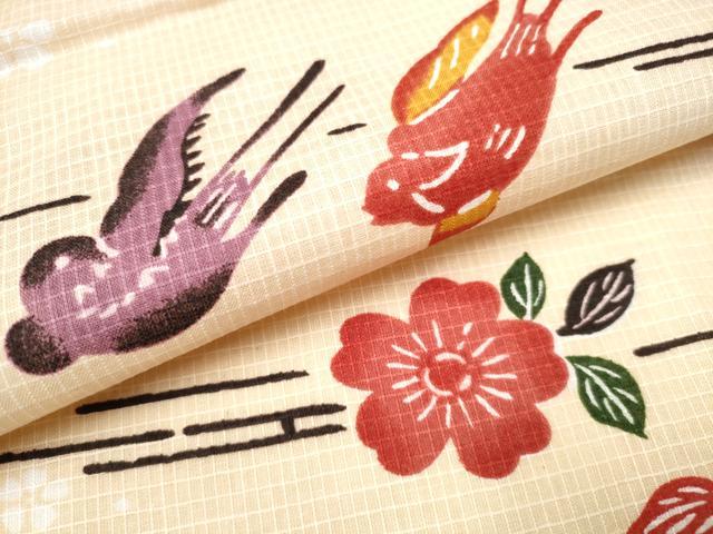 平和屋着物∴夏物 浴衣 綿紅梅 型染め 舞花鳥文 綿 逸品 CAAW1115ng