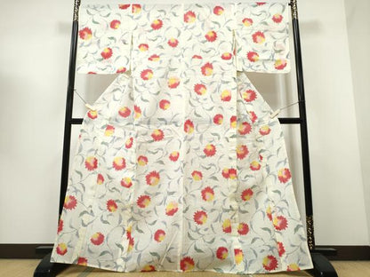 平和屋着物∴夏物 浴衣 綿紅梅 草花文 綿 逸品 CAAW1116ng