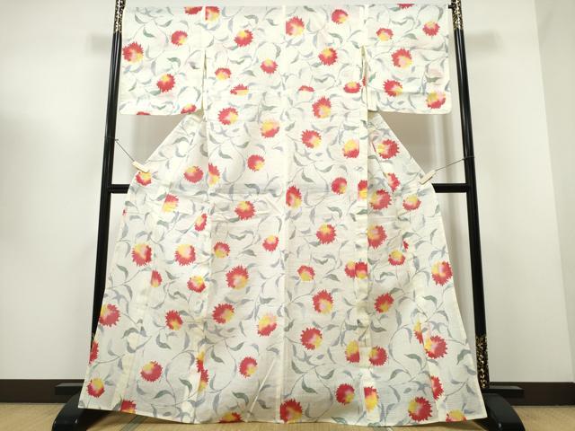 平和屋着物∴夏物 浴衣 綿紅梅 草花文 綿 逸品 CAAW1116ng