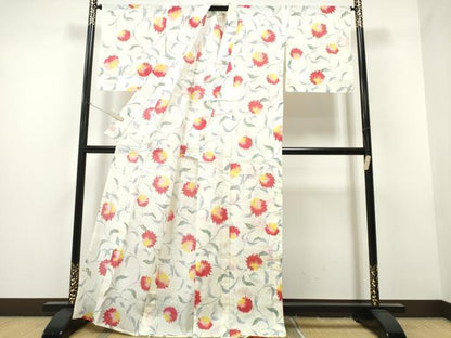平和屋着物∴夏物 浴衣 綿紅梅 草花文 綿 逸品 CAAW1116ng