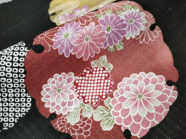 平和屋着物∴夏物 浴衣 縦綿絽 雪輪花文 黒地 綿 逸品 CAAW1117ng