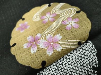平和屋着物∴夏物 浴衣 縦綿絽 雪輪花文 黒地 綿 逸品 CAAW1117ng