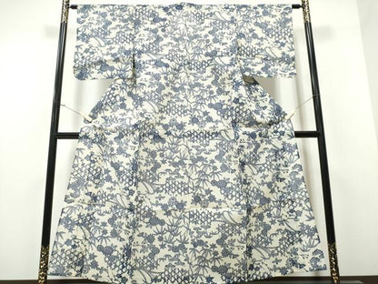 平和屋着物∴夏物 浴衣 綿紅梅 型染め 籬松竹梅菊文 綿 逸品 CAAW1119ng