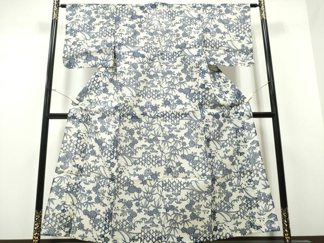 平和屋着物∴夏物 浴衣 綿紅梅 型染め 籬松竹梅菊文 綿 逸品 CAAW1119ng