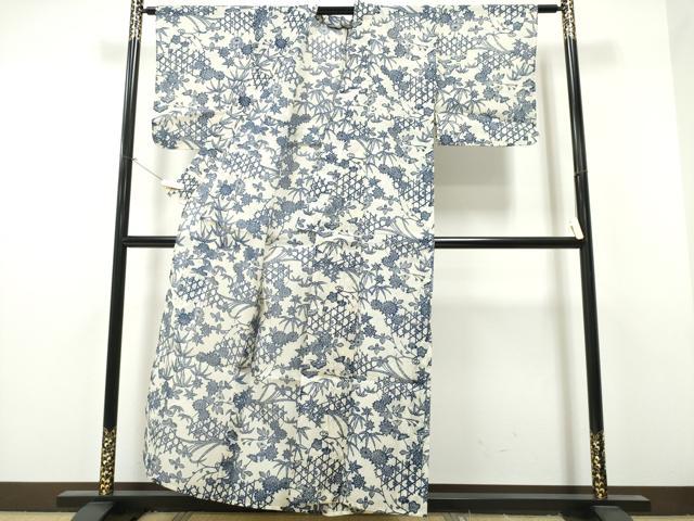 平和屋着物∴夏物 浴衣 綿紅梅 型染め 籬松竹梅菊文 綿 逸品 CAAW1119ng