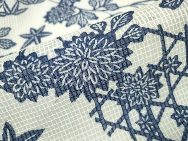 平和屋着物∴夏物 浴衣 綿紅梅 型染め 籬松竹梅菊文 綿 逸品