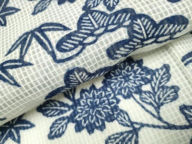 平和屋着物∴夏物 浴衣 綿紅梅 型染め 籬松竹梅菊文 綿 逸品 CAAW1119ng