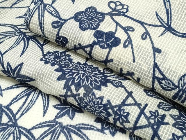 平和屋着物＊夏物　男性　綿紅梅　浴衣　市松吉祥文　綿　逸品　AABJ9192jd 平和屋着物∴夏物 浴衣 綿紅梅 型染め 籬松竹梅菊文 綿 逸品