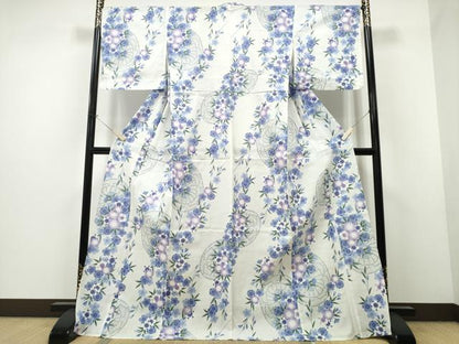 平和屋着物∴夏物 浴衣 綿紅梅 枝垂れ花文 綿 逸品 CAAW1122ng