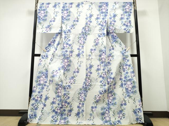 平和屋着物∴夏物 浴衣 綿紅梅 枝垂れ花文 綿 逸品 CAAW1122ng