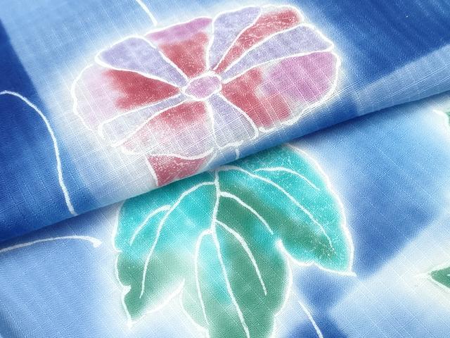 平和屋着物∴夏物 浴衣 朝顔 アサガオ 市松花文 暈し染め 逸品 CAAW1123ng